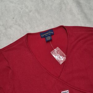 Charter Club Wrap Shirt Top Blouse Red Women's Petite MEDIUM Short Sleeve